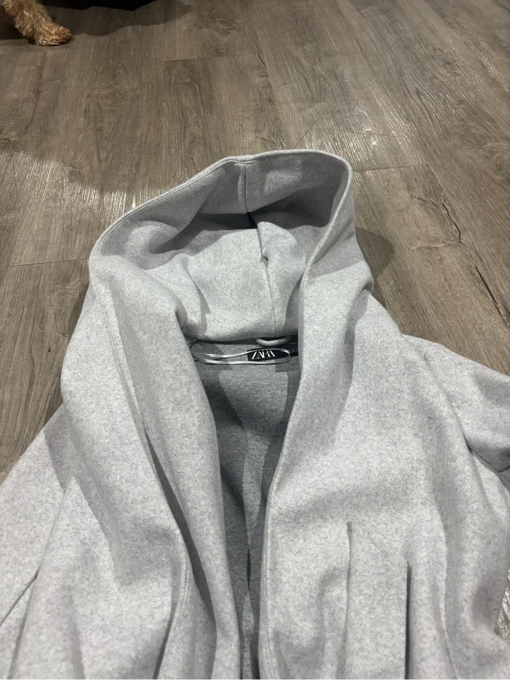 Zara Belted Soft Hoodie Coat Grey Size XS Hooded Long Coat - Picture 4 of 6